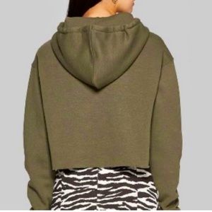 Wild Fable Dark Olive Green Cropped Hoodie, Size large.
